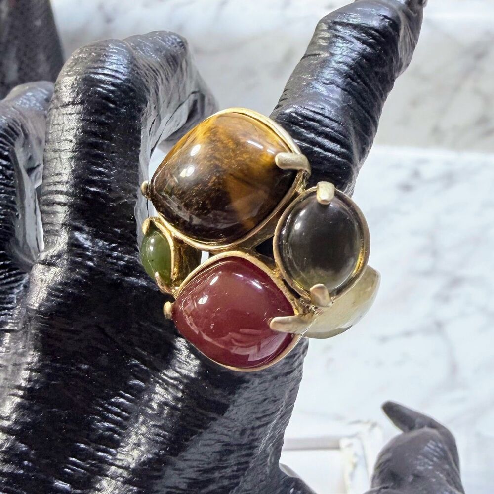 Vintage Lia Sophia Spiceberry Cocktail Ring Size 9 Tiger’s Eye Agate Multi Stone